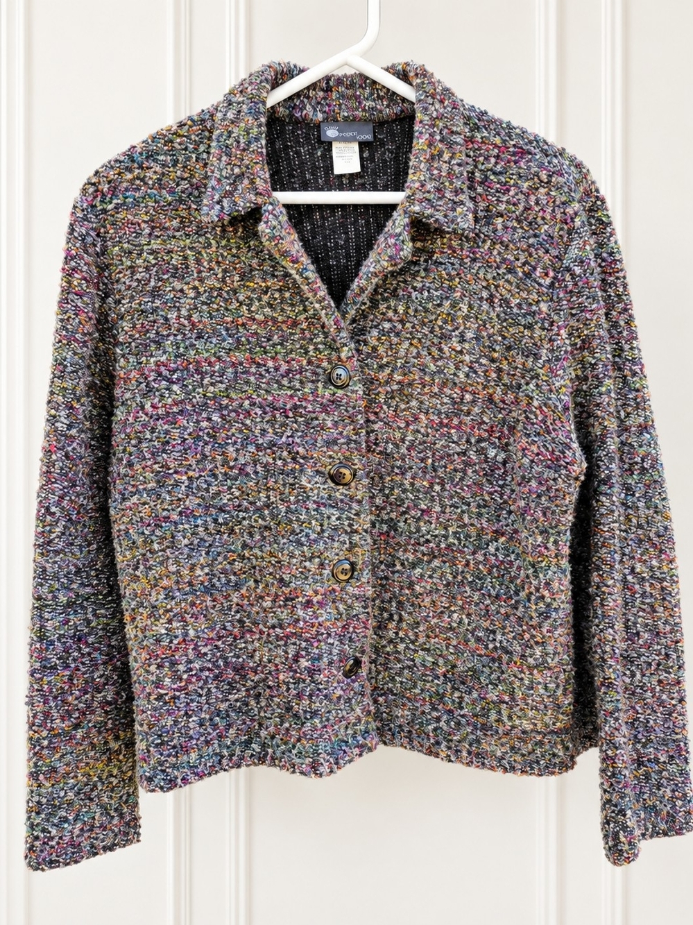 Vintage First Option Tool Boucle Knit Jacket Women's 1X Multicolor Made In USA